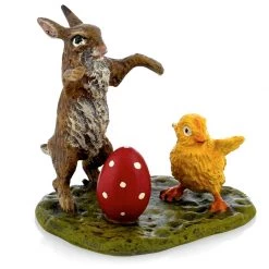 Scully & Scully Austrian Bronze Bunny With Chick And Egg Figurine