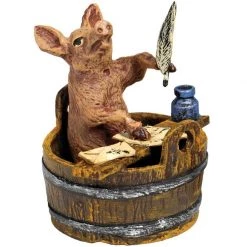 Scully & Scully Austrian Bronze Pig In Bucket Writing Letter
