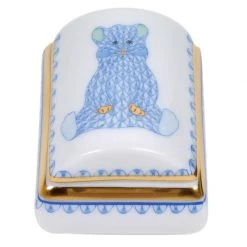 Herend Tooth Fairy Box Blue With Bear