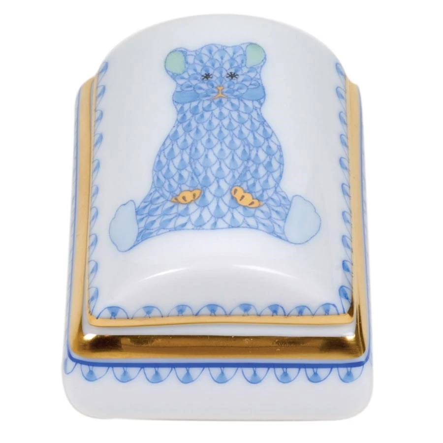 Herend Tooth Fairy Box Blue With Bear 3 Herend Tooth Fairy Box Blue With Bear