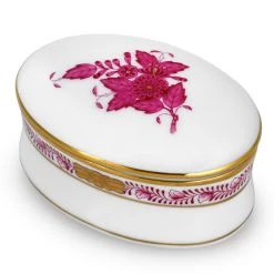 Herend Chinese Bouquet Oval Box, Raspberry