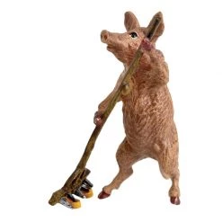 Scully & Scully Austrian Bronze Pig Farmer With Rake Figurine