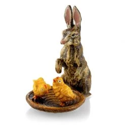 Scully & Scully Austrian Bronze Rabbit Sitting By Chicks In Basket
