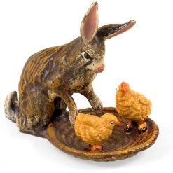 Scully & Scully Austrian Bronze Rabbit & Chicks In Basket