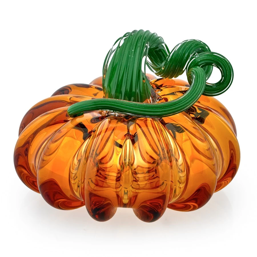Scully & Scully Crystal Pumpkin Sculptures, Amber & Green 4 Scully & Scully Crystal Pumpkin Sculptures, Amber & Green - Image 2