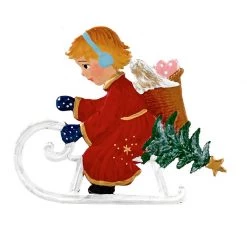 Scully & Scully Pewter Angel On Sled Ornament