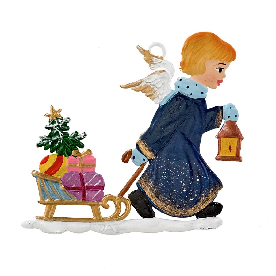 Scully & Scully Pewter Angel Pulling Sled Ornament 3 Scully & Scully Pewter Angel Pulling Sled Ornament