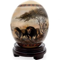 Scully & Scully Decoupage Ostrich Egg With Lions & Buffaloes