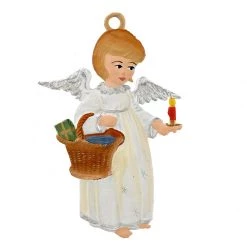 Scully & Scully Pewter Angel With Basket & Candle Ornament