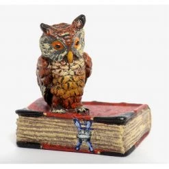 Scully & Scully Austrian Bronze Owl On Red Book, Small Figurine