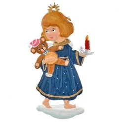 Scully & Scully Pewter Angel With Teddy & Candle Ornament