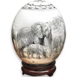 Scully & Scully Black & White Decoupage Ostrich Egg With Elephants