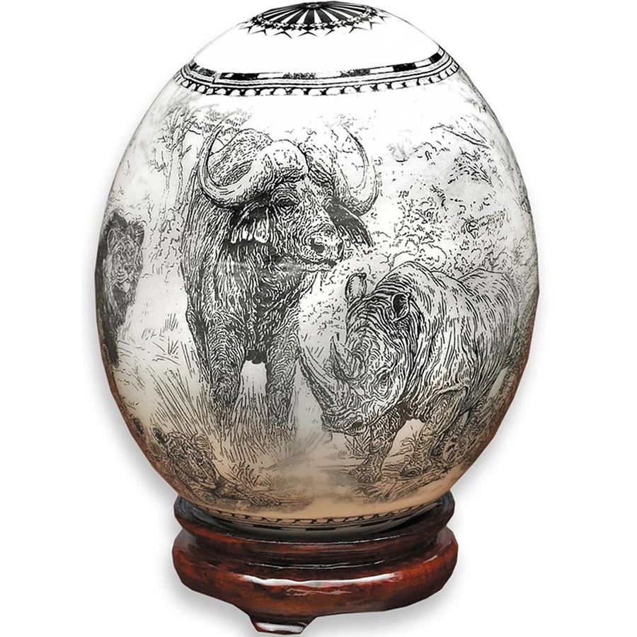 Scully & Scully Black & White Decoupage Ostrich Egg With The Big Five 3 Scully & Scully Black & White Decoupage Ostrich Egg With The Big Five