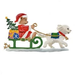 Scully & Scully Pewter Santa Teddy In Dog Sled Ornament