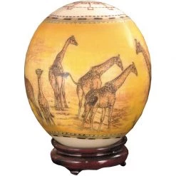 Scully & Scully Decoupage Ostrich Egg Yellow With Giraffes