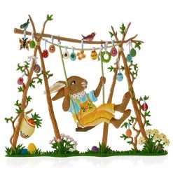 Scully & Scully Pewter Bunny On Wooden Swing