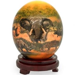 Scully & Scully Decoupage Ostrich Egg With Lion, Rhino, Elephant & Leopard