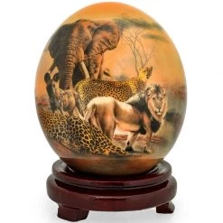 Scully & Scully Decoupage Ostrich Egg With Leopard, Hyena & Elephant