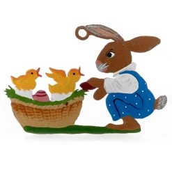 Scully & Scully Pewter Bunny With Chicks In Nest Ornament