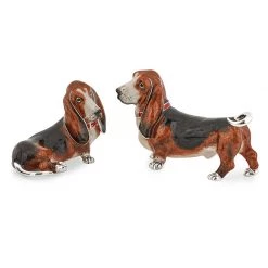 Scully & Scully Sterling Silver & Enamel Basset Hound Pair