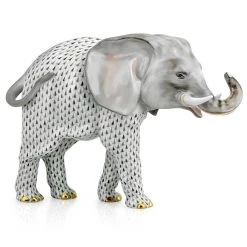 Herend Large Elephant, Black & Grey