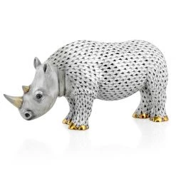 Herend Rhino, Black Fishnet & Natural