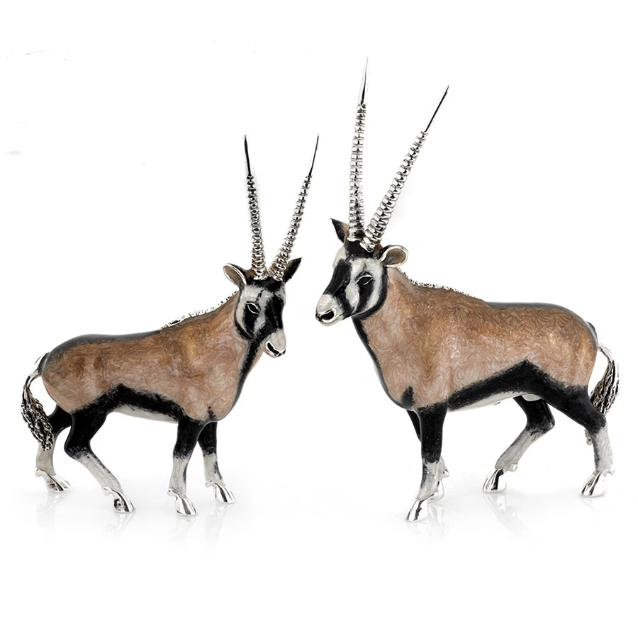 Scully & Scully Sterling Silver & Enamel Oryx Pair 3 Scully & Scully Sterling Silver & Enamel Oryx Pair