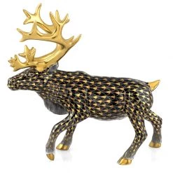 Herend Reindeer, Black & Gold