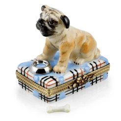 Scully & Scully Pug With Water Bowl & Separate Bone Limoges Box