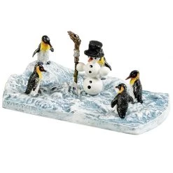 Scully & Scully Austrian Bronze Penguins With Snowman