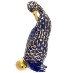 Herend Reserve Little Goose With Golden Egg, Cobalt