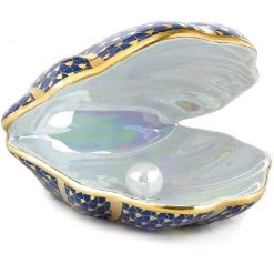 Herend Oyster With Pearl, Blue & Gold