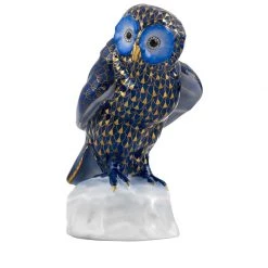 Herend Owl On Base, Cobalt & Gold