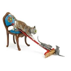 Scully & Scully Austrian Bronze Cat On Chair With Broom & Two Mice