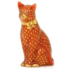 Herend Rust Cat With Gold Bow