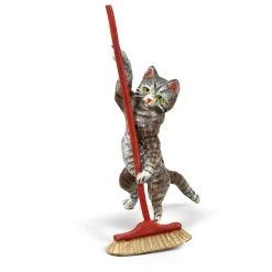 Scully & Scully Austrian Bronze Cat With Broom Figurine