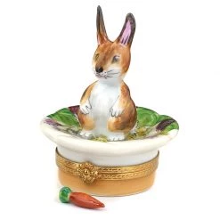 Scully & Scully Brown Bunny On Leaf Limoges Box