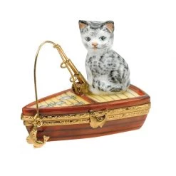 Scully & Scully Cat Fishing On Boat Limoges Box