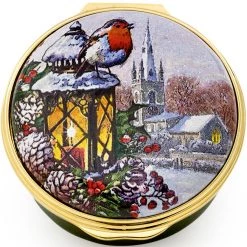 Halcyon Days Christmas Robin Enamel Box