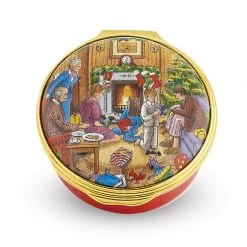 Halcyon Days Family Around The Christmas Tree Enamel Box