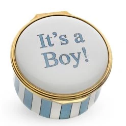 Halcyon Days "It's A Boy" / "It's A Girl" Round Enamel Box