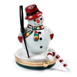 Scully & Scully Snowman With Broom & Candy Cane Limoges Box