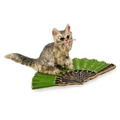 Scully & Scully Austran Bronze Cat Sitting On Green Fan