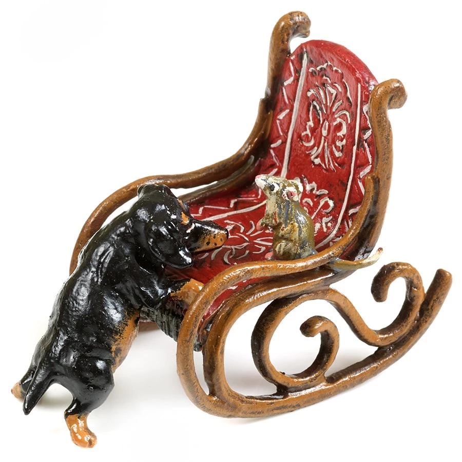 Scully & Scully Austrian Bronze Mouse And Dachshund On Rocking Chair 3 Scully & Scully Austrian Bronze Mouse And Dachshund On Rocking Chair