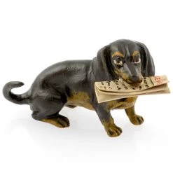 Scully & Scully Austrian Bronze Dachshund Holding Newspaper Figurine