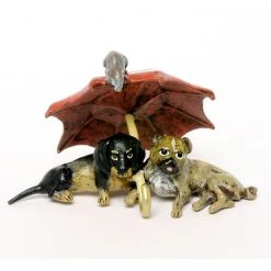 Scully & Scully Austrian Bronze Dachshund And Pug With Umbrella