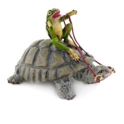 Scully & Scully Austrian Bronze Frog With Reins Riding Large Turtle