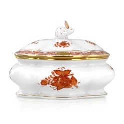 Herend Chinese Bouquet Covered Bonbon With Rabbit, Rust