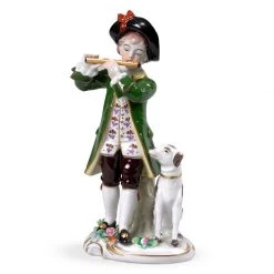 Scully & Scully Porcelain Boy Playing Flute With Dog