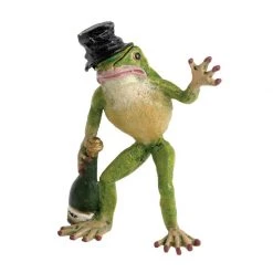 Scully & Scully Austrian Bronze Frog With Top Hat & Bottle Figurine
